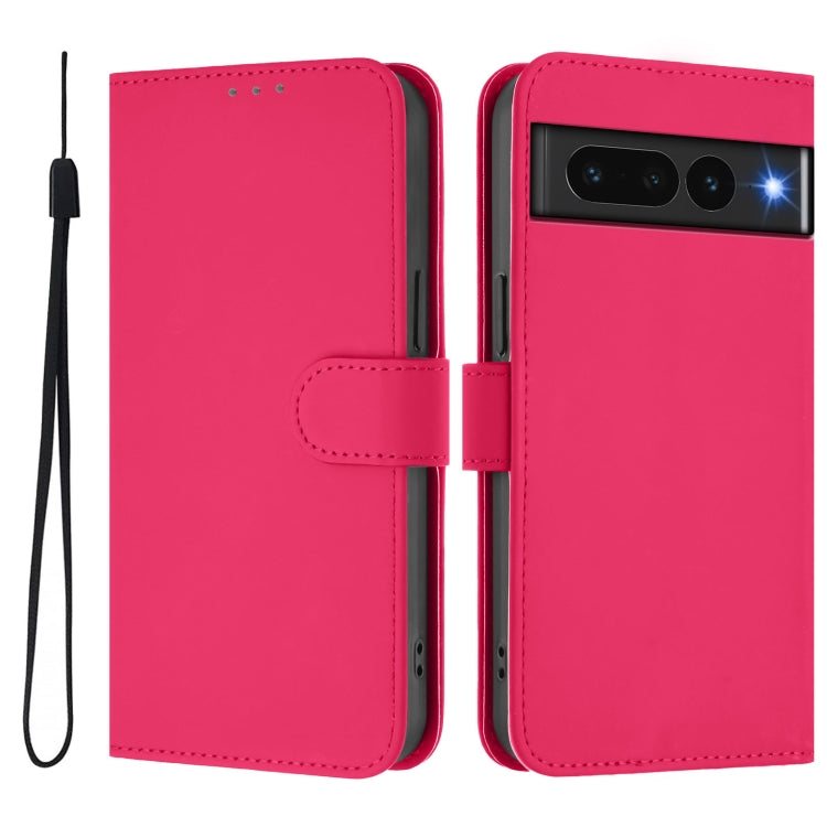 For Google Pixel 7 Pro Skin Feel Solid Color Leather Phone Case with Lanyard