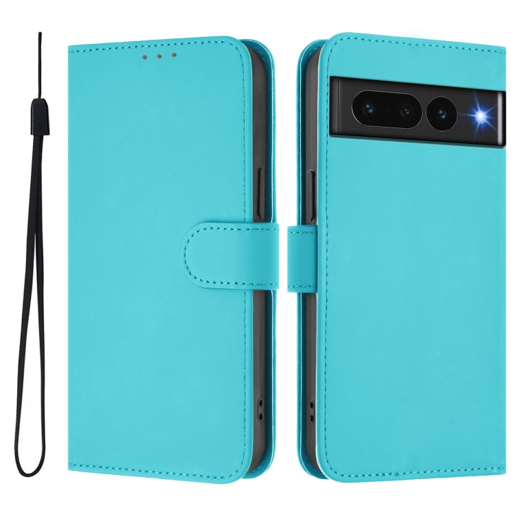 For Google Pixel 7 Pro Skin Feel Solid Color Leather Phone Case with Lanyard