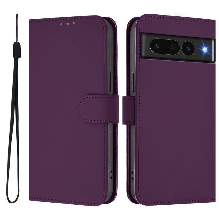 For Google Pixel 7 Pro Skin Feel Solid Color Leather Phone Case with Lanyard