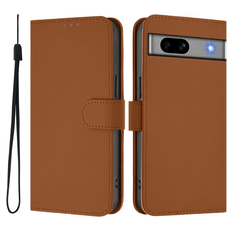 For Google Pixel 7a Skin Feel Solid Color Leather Phone Case with Lanyard