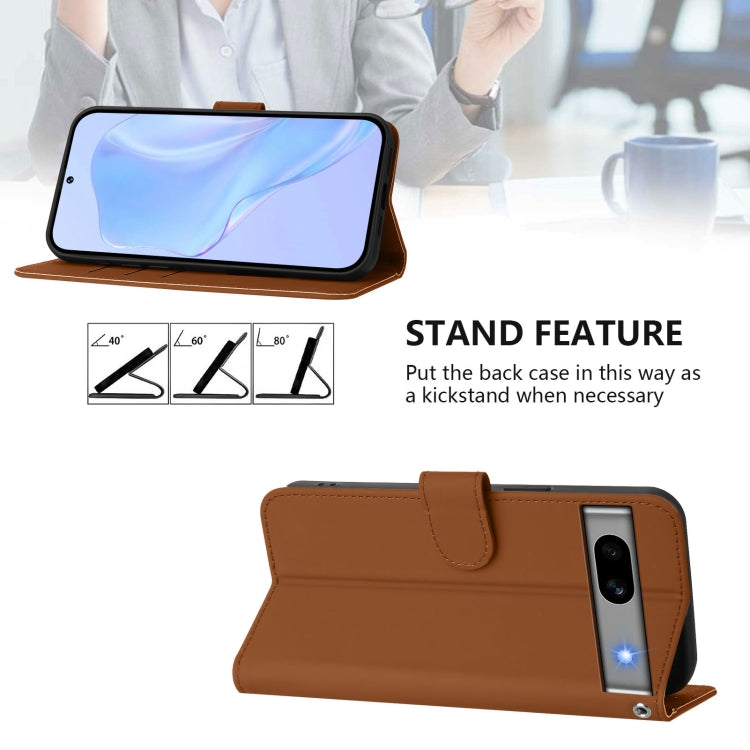 For Google Pixel 7a Skin Feel Solid Color Leather Phone Case with Lanyard
