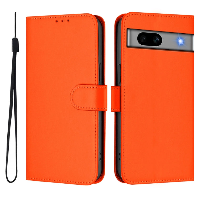 For Google Pixel 7a Skin Feel Solid Color Leather Phone Case with Lanyard