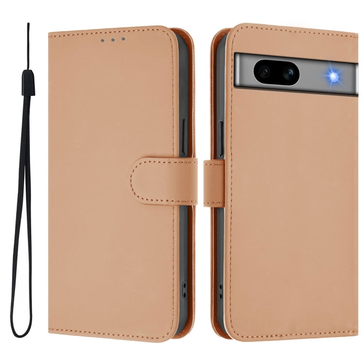 For Google Pixel 7a Skin Feel Solid Color Leather Phone Case with Lanyard
