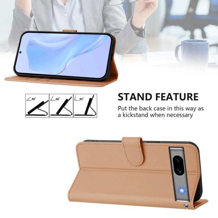 For Google Pixel 7a Skin Feel Solid Color Leather Phone Case with Lanyard