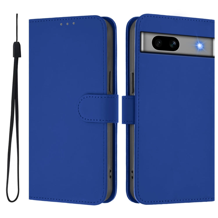 For Google Pixel 7a Skin Feel Solid Color Leather Phone Case with Lanyard