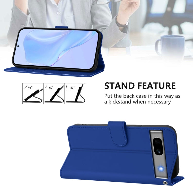 For Google Pixel 7a Skin Feel Solid Color Leather Phone Case with Lanyard