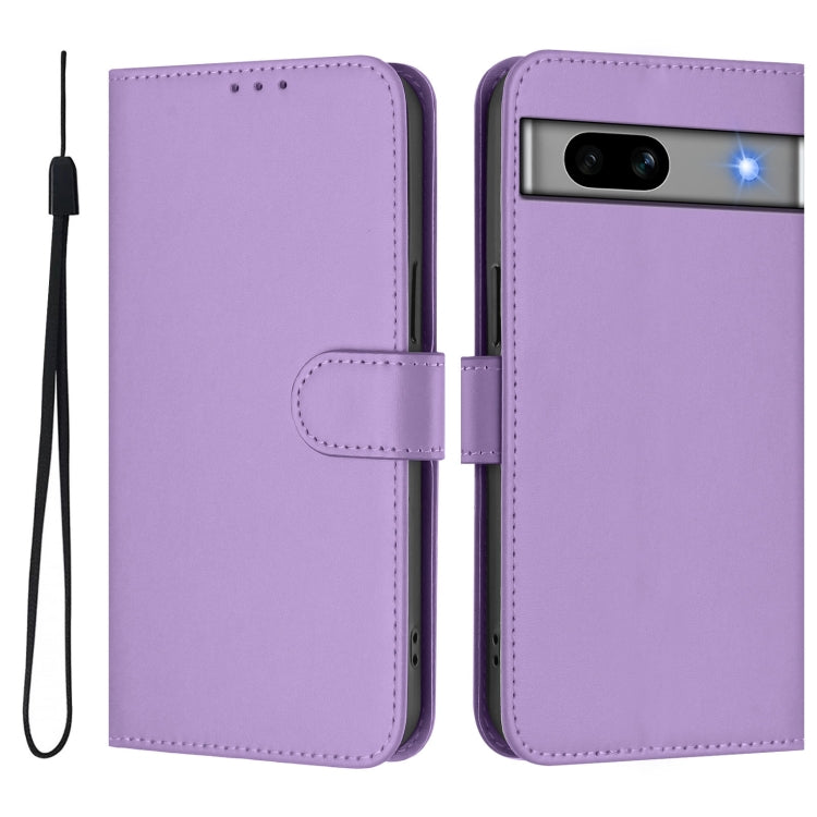 For Google Pixel 7a Skin Feel Solid Color Leather Phone Case with Lanyard