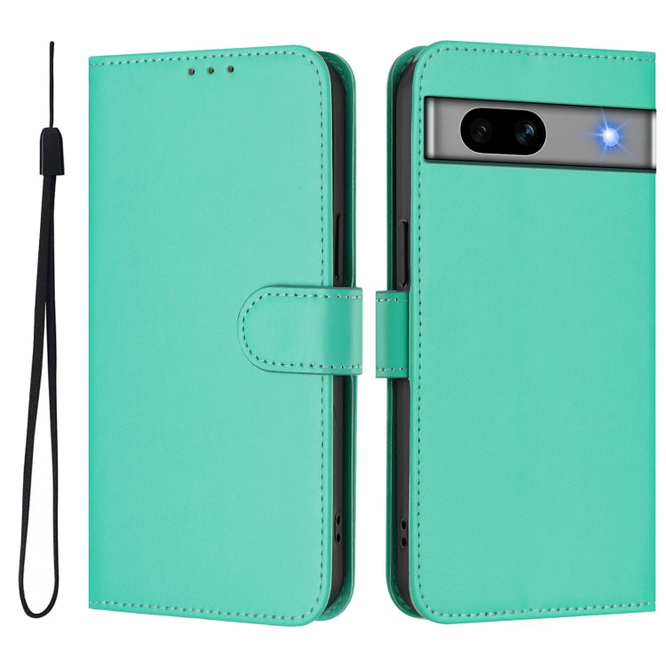 For Google Pixel 7a Skin Feel Solid Color Leather Phone Case with Lanyard