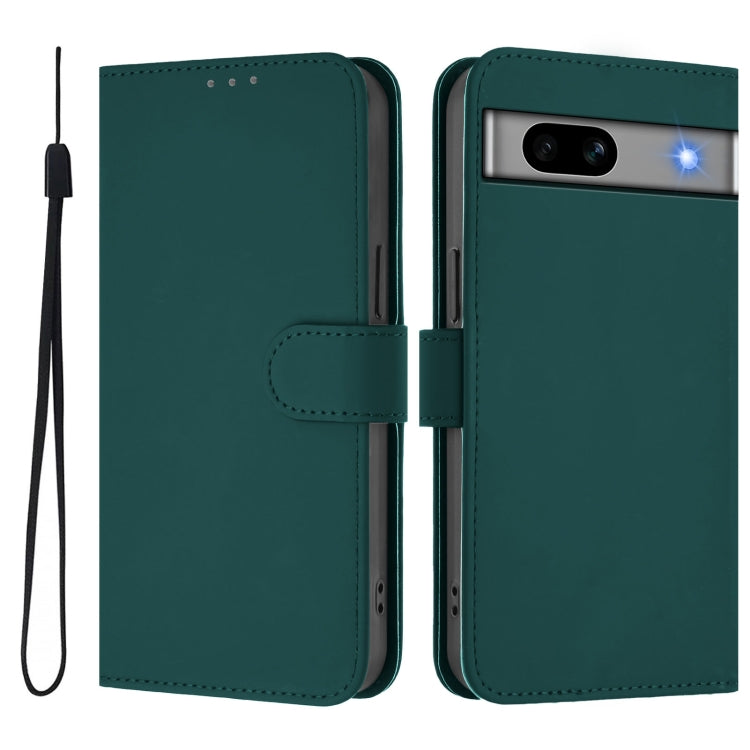 For Google Pixel 7a Skin Feel Solid Color Leather Phone Case with Lanyard