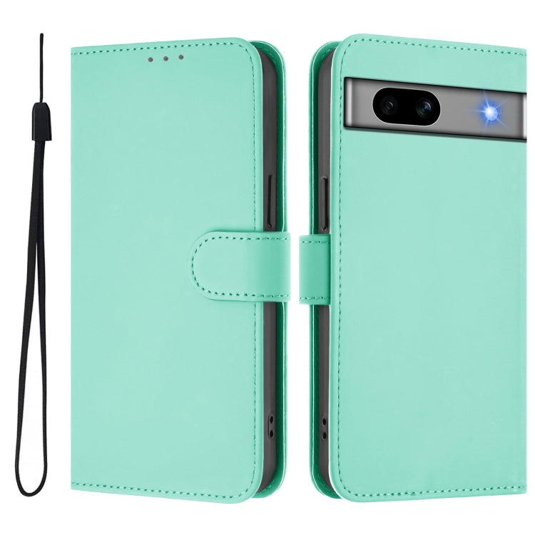For Google Pixel 7a Skin Feel Solid Color Leather Phone Case with Lanyard