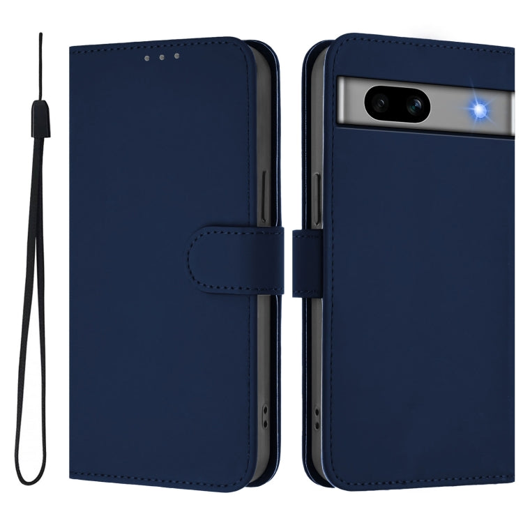 For Google Pixel 7a Skin Feel Solid Color Leather Phone Case with Lanyard