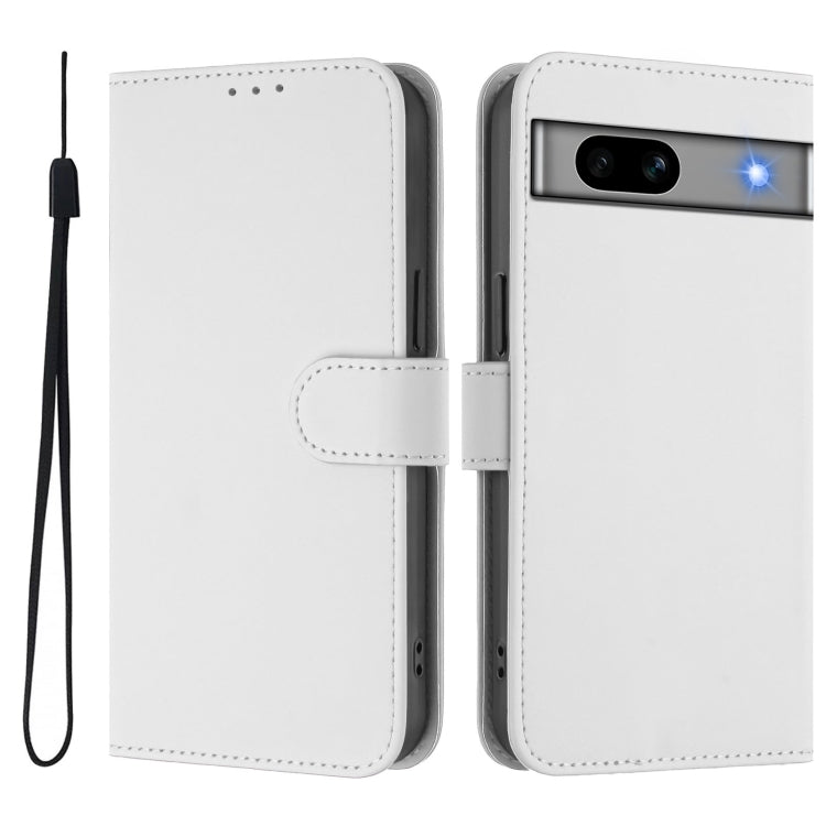 For Google Pixel 7a Skin Feel Solid Color Leather Phone Case with Lanyard