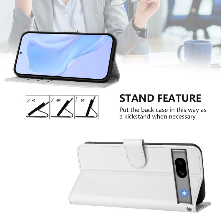 For Google Pixel 7a Skin Feel Solid Color Leather Phone Case with Lanyard