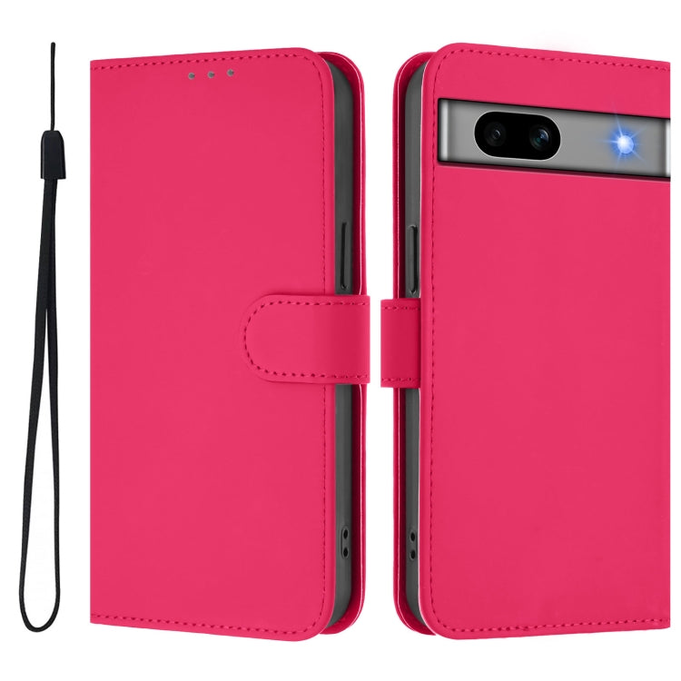 For Google Pixel 7a Skin Feel Solid Color Leather Phone Case with Lanyard