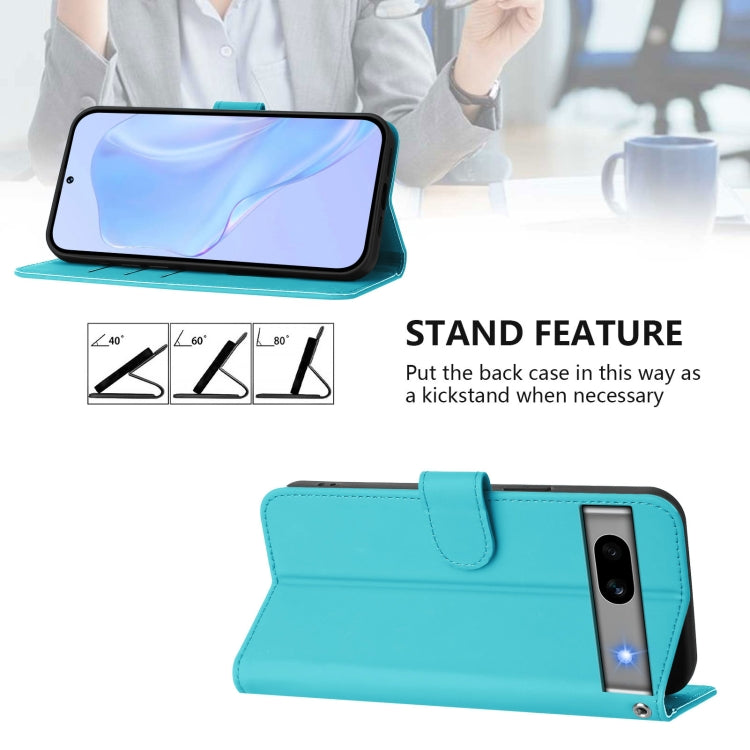For Google Pixel 7a Skin Feel Solid Color Leather Phone Case with Lanyard