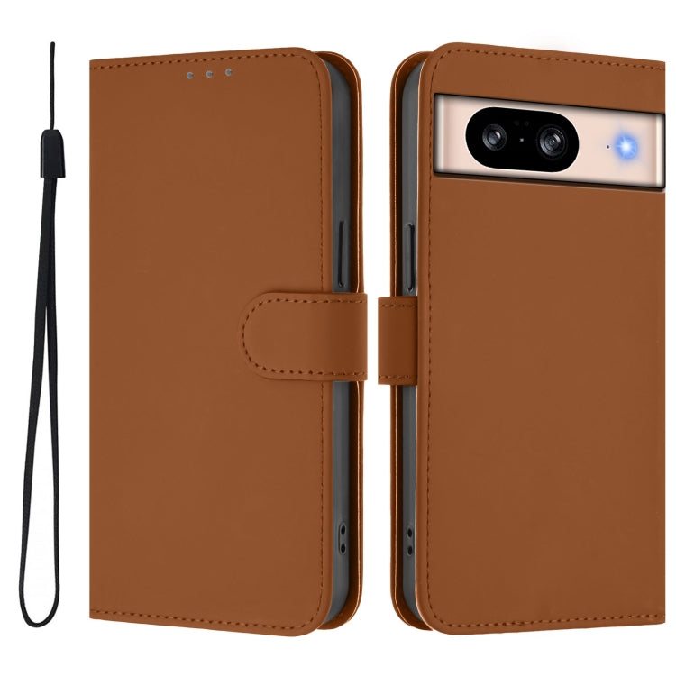 For Google Pixel 8 Skin Feel Solid Color Leather Phone Case with Lanyard