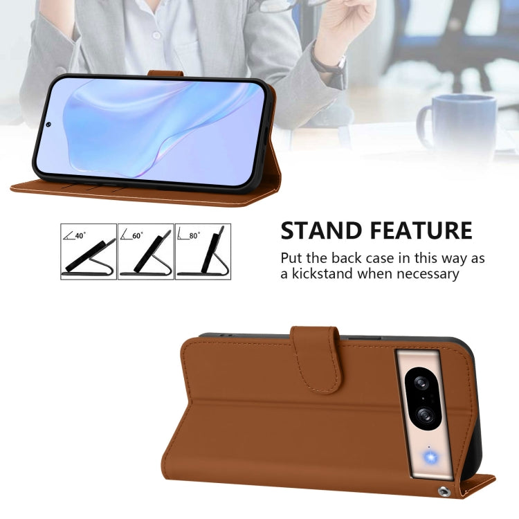 For Google Pixel 8 Skin Feel Solid Color Leather Phone Case with Lanyard