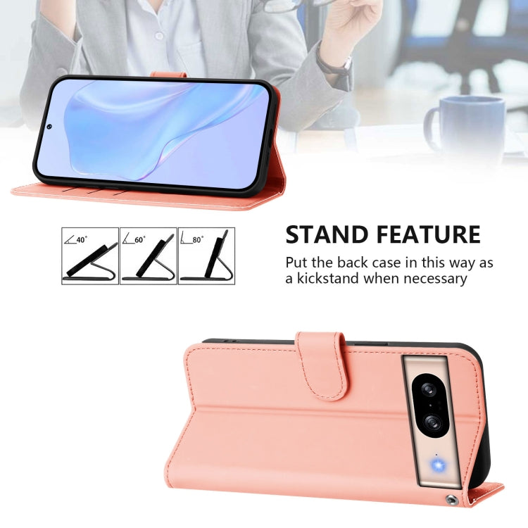 For Google Pixel 8 Skin Feel Solid Color Leather Phone Case with Lanyard