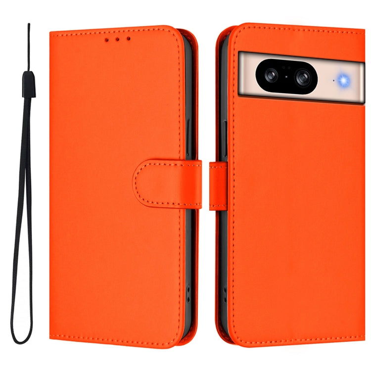 For Google Pixel 8 Skin Feel Solid Color Leather Phone Case with Lanyard