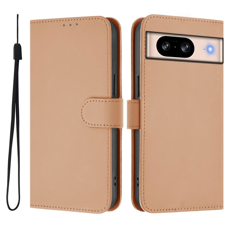 For Google Pixel 8 Skin Feel Solid Color Leather Phone Case with Lanyard
