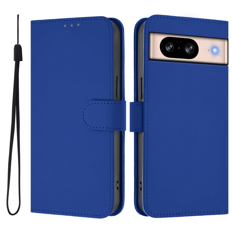 For Google Pixel 8 Skin Feel Solid Color Leather Phone Case with Lanyard
