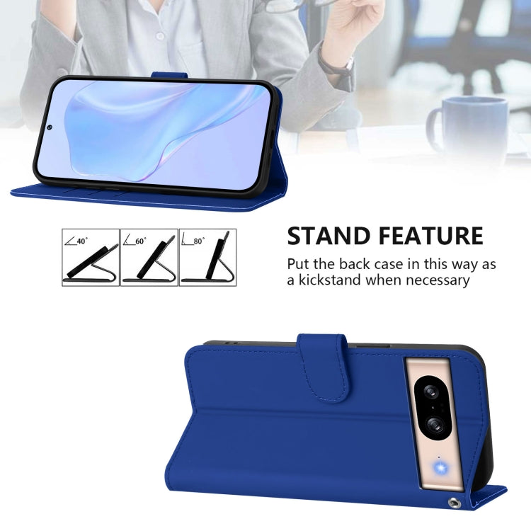 For Google Pixel 8 Skin Feel Solid Color Leather Phone Case with Lanyard