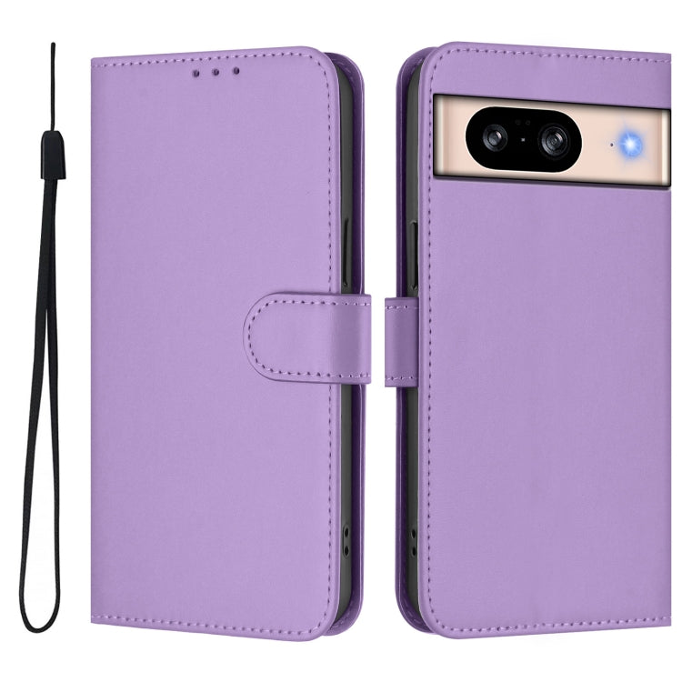 For Google Pixel 8 Skin Feel Solid Color Leather Phone Case with Lanyard
