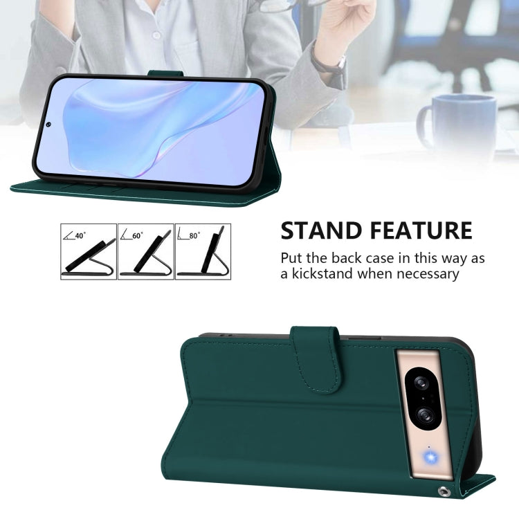 For Google Pixel 8 Skin Feel Solid Color Leather Phone Case with Lanyard