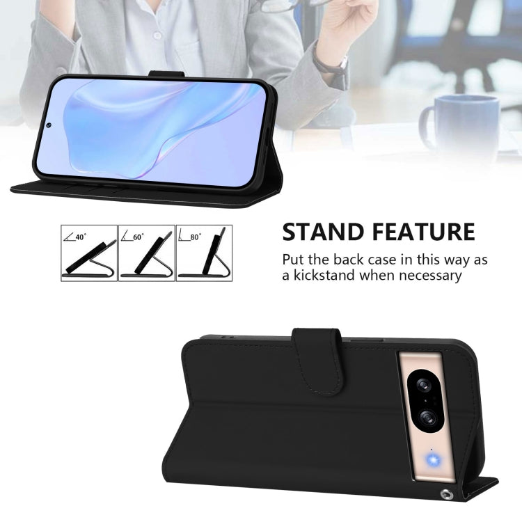 For Google Pixel 8 Skin Feel Solid Color Leather Phone Case with Lanyard