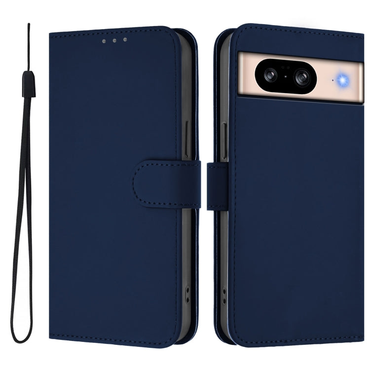 For Google Pixel 8 Skin Feel Solid Color Leather Phone Case with Lanyard