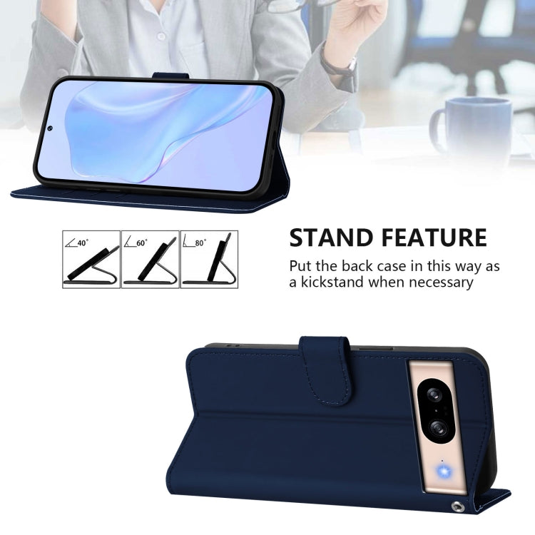 For Google Pixel 8 Skin Feel Solid Color Leather Phone Case with Lanyard