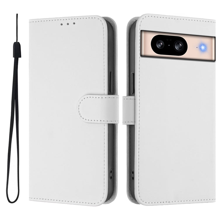 For Google Pixel 8 Skin Feel Solid Color Leather Phone Case with Lanyard