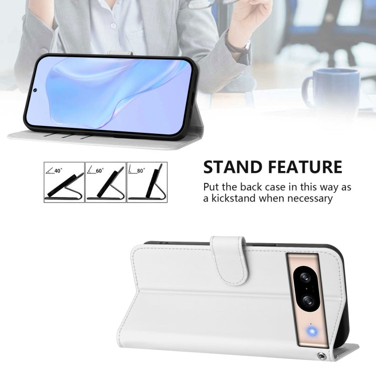 For Google Pixel 8 Skin Feel Solid Color Leather Phone Case with Lanyard