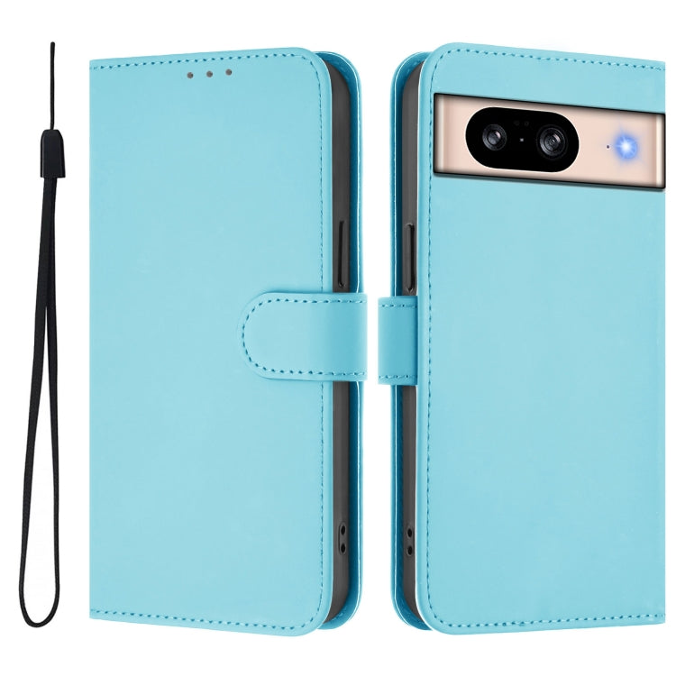 For Google Pixel 8 Skin Feel Solid Color Leather Phone Case with Lanyard