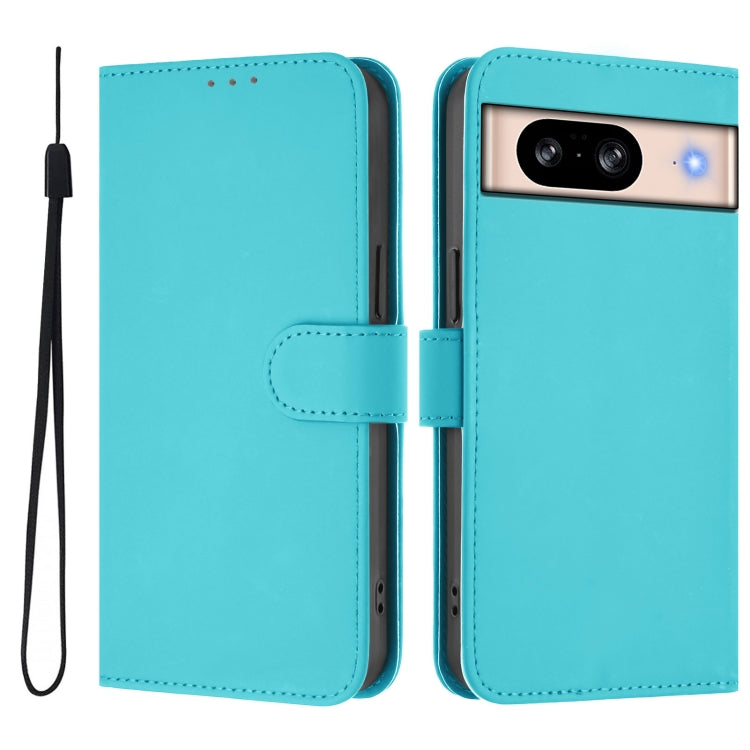 For Google Pixel 8 Skin Feel Solid Color Leather Phone Case with Lanyard
