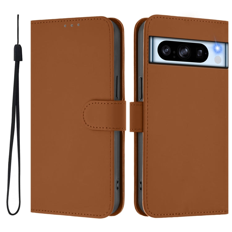 For Google Pixel 8 Pro Skin Feel Solid Color Leather Phone Case with Lanyard