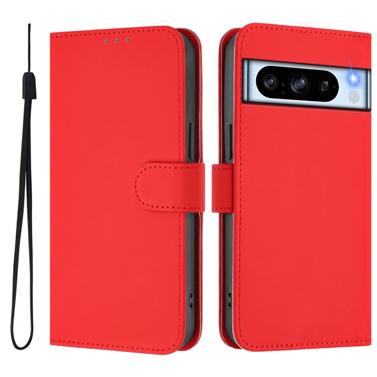 For Google Pixel 8 Pro Skin Feel Solid Color Leather Phone Case with Lanyard