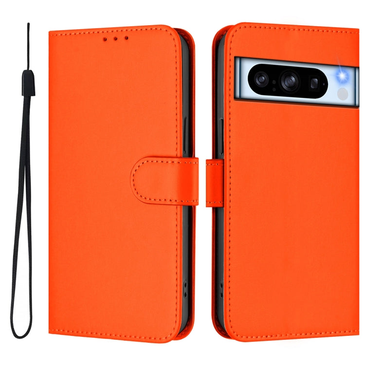 For Google Pixel 8 Pro Skin Feel Solid Color Leather Phone Case with Lanyard