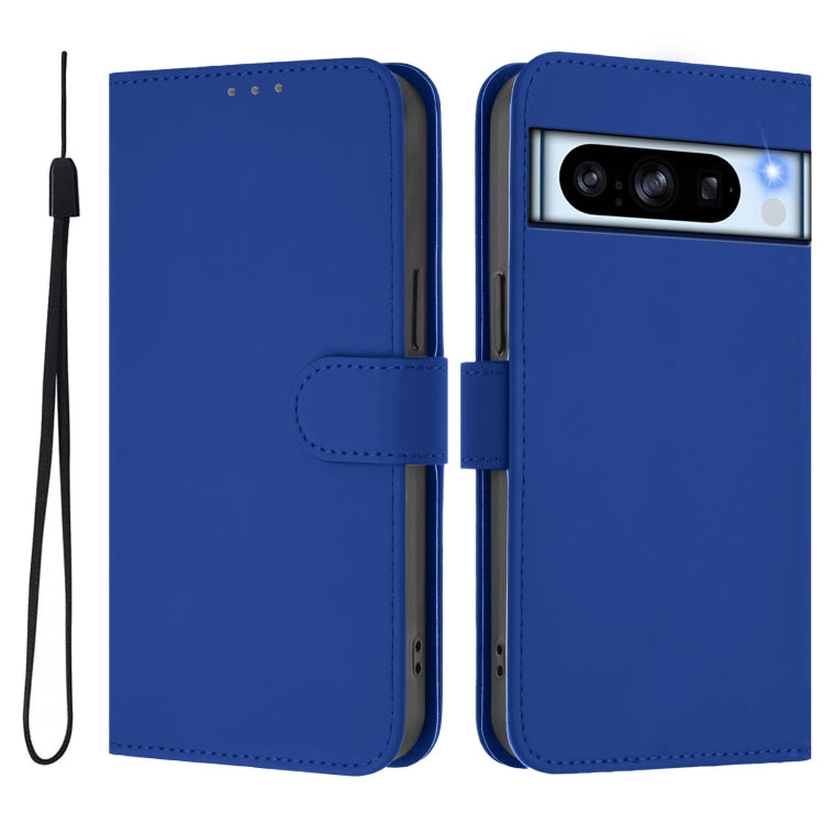 For Google Pixel 8 Pro Skin Feel Solid Color Leather Phone Case with Lanyard