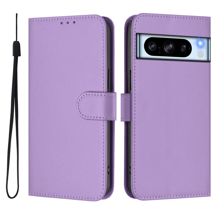 For Google Pixel 8 Pro Skin Feel Solid Color Leather Phone Case with Lanyard