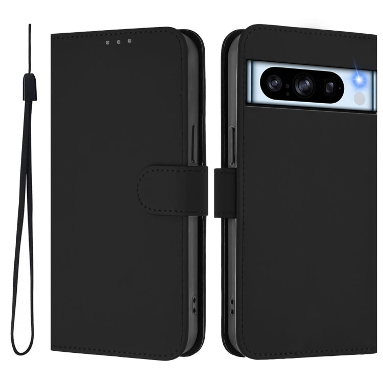 For Google Pixel 8 Pro Skin Feel Solid Color Leather Phone Case with Lanyard