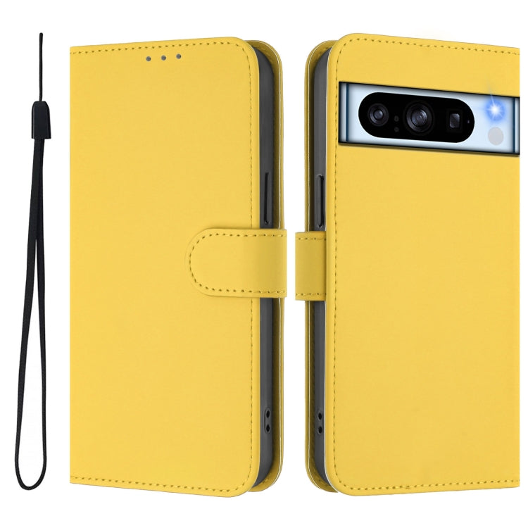 For Google Pixel 8 Pro Skin Feel Solid Color Leather Phone Case with Lanyard