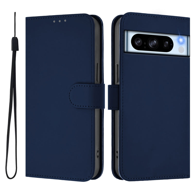 For Google Pixel 8 Pro Skin Feel Solid Color Leather Phone Case with Lanyard