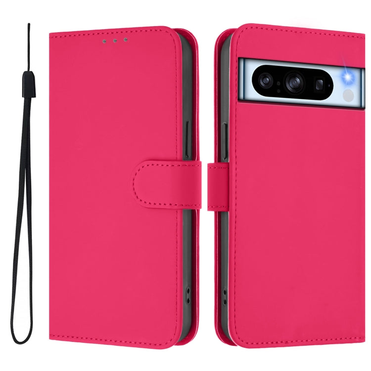 For Google Pixel 8 Pro Skin Feel Solid Color Leather Phone Case with Lanyard