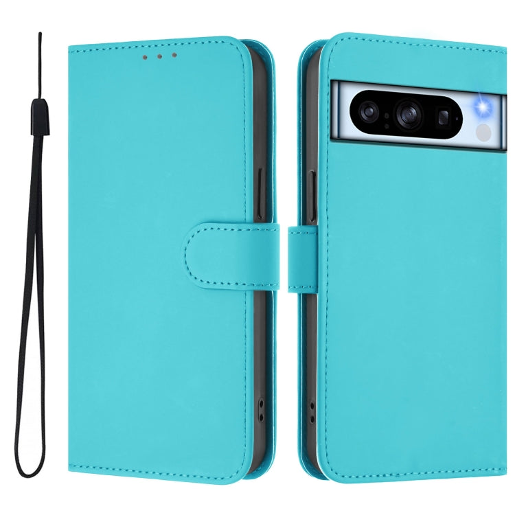 For Google Pixel 8 Pro Skin Feel Solid Color Leather Phone Case with Lanyard