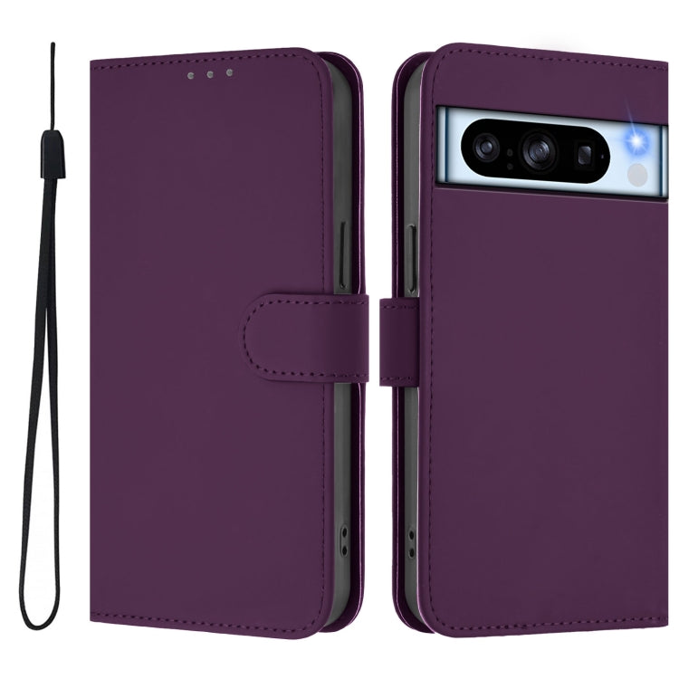 For Google Pixel 8 Pro Skin Feel Solid Color Leather Phone Case with Lanyard