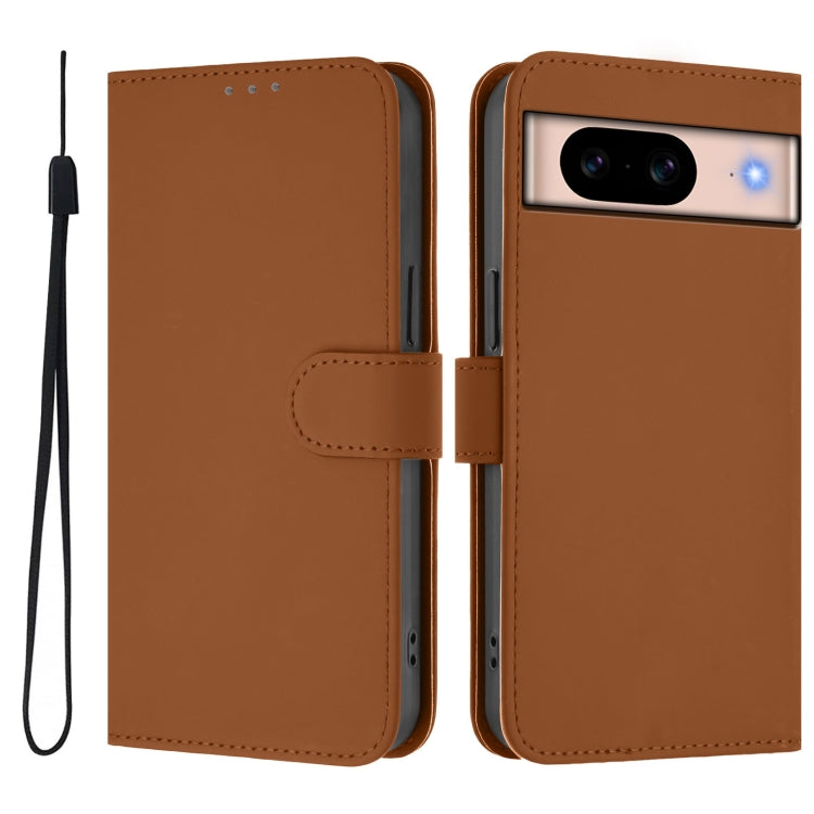 For Google Pixel 8a Skin Feel Solid Color Leather Phone Case with Lanyard