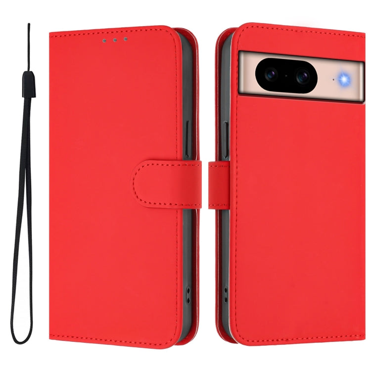 For Google Pixel 8a Skin Feel Solid Color Leather Phone Case with Lanyard