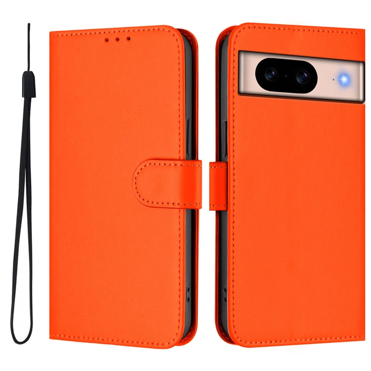 For Google Pixel 8a Skin Feel Solid Color Leather Phone Case with Lanyard
