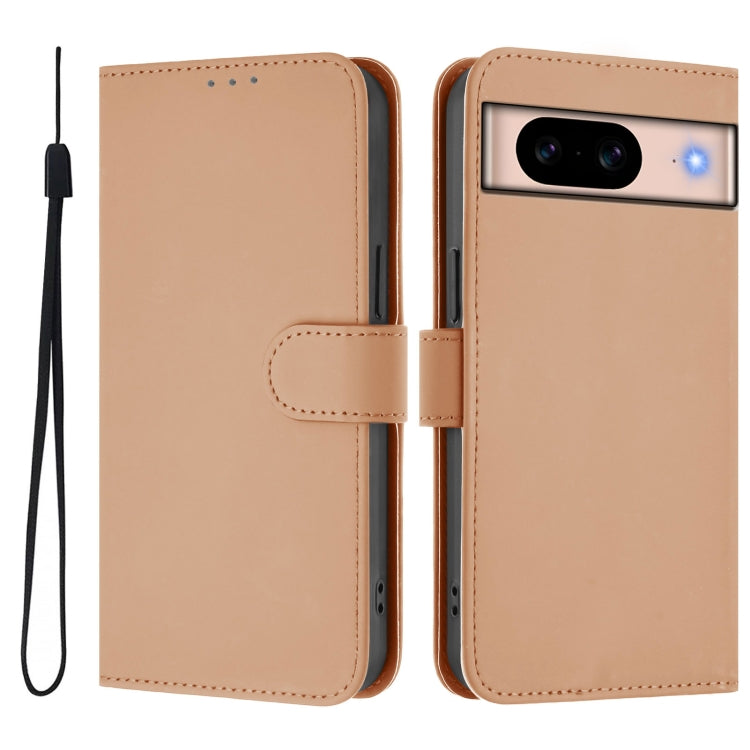 For Google Pixel 8a Skin Feel Solid Color Leather Phone Case with Lanyard